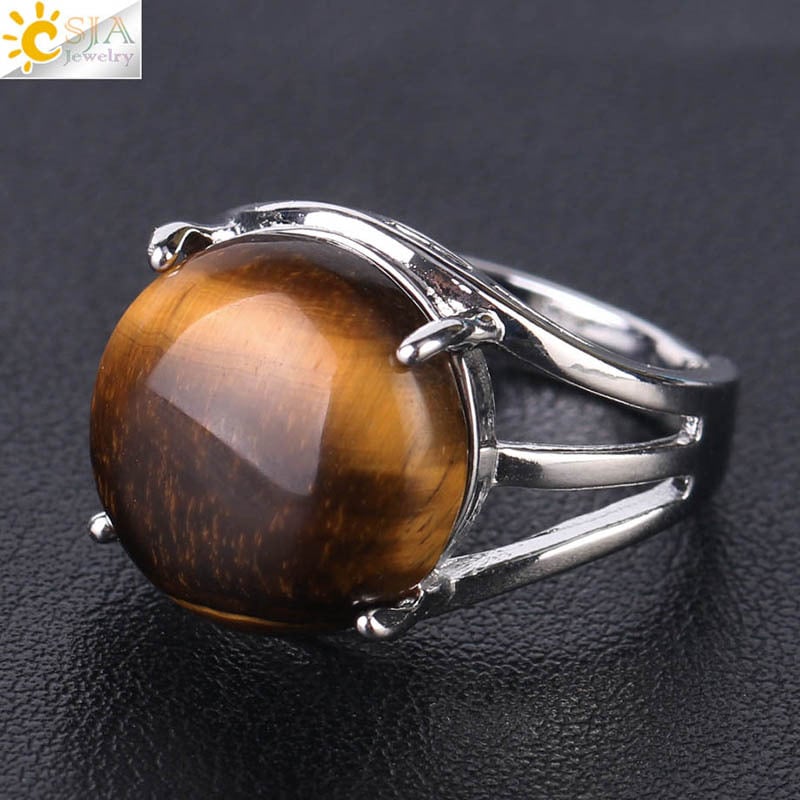 Žiedas su natūraliu akmeniu ir vario pagrindu, moteriškas minimalistinis stilius, krištolo akcentas – CSJA Jewelry