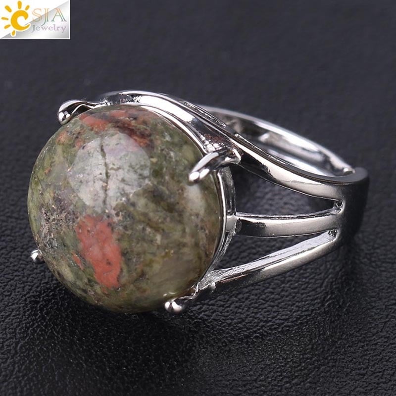 Žiedas su natūraliu akmeniu ir vario pagrindu, moteriškas minimalistinis stilius, krištolo akcentas – CSJA Jewelry