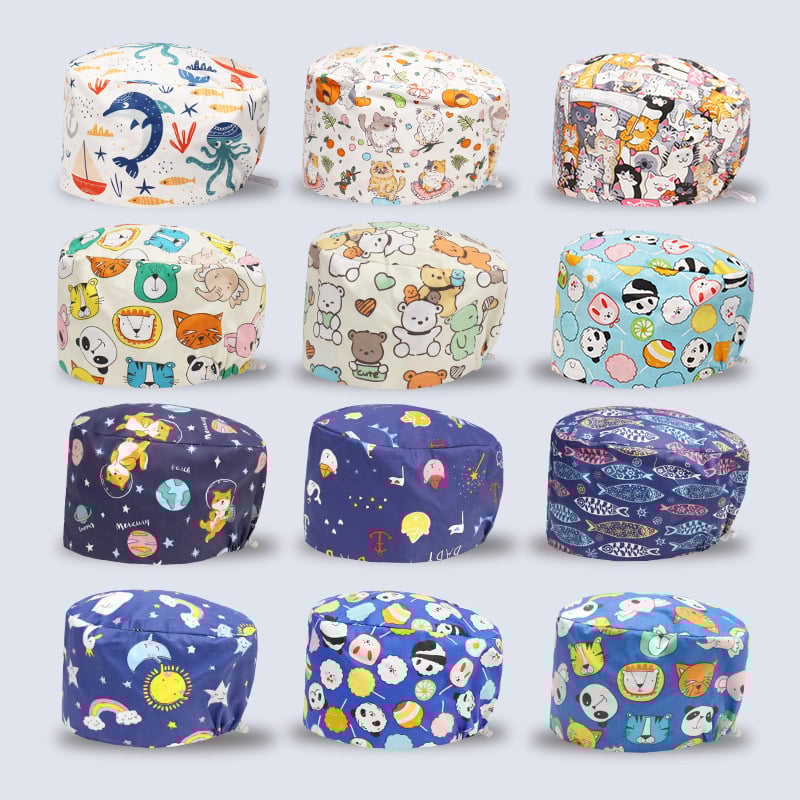 Хирургическа памучна шапка, унисекс, куполна форма, карикатурен принт, подходяща за всички сезони