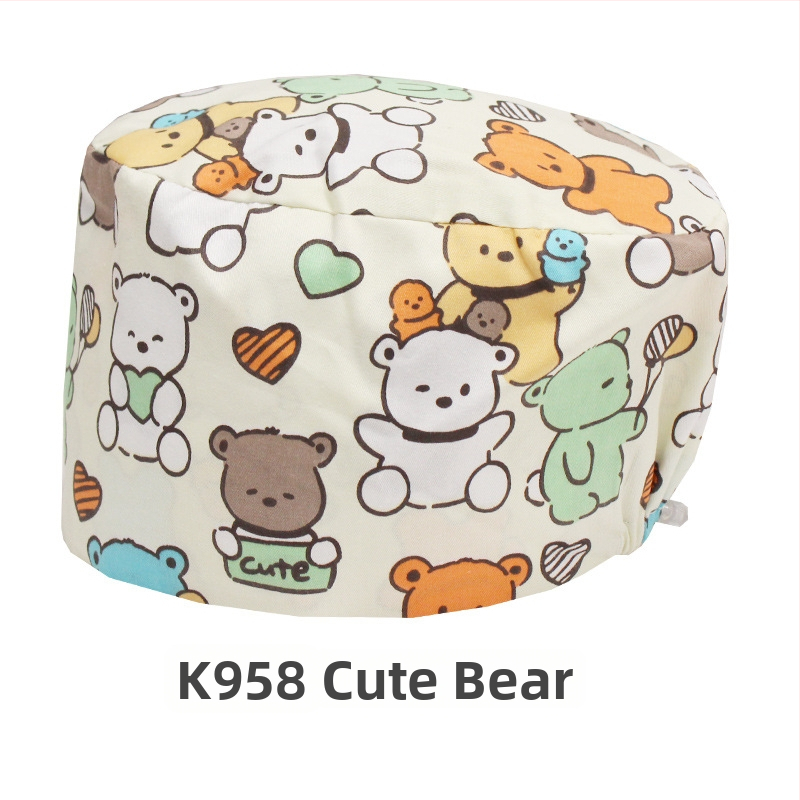 Хирургическа памучна шапка, унисекс, куполна форма, карикатурен принт, подходяща за всички сезони