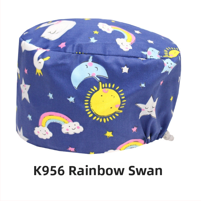 Хирургическа памучна шапка, унисекс, куполна форма, карикатурен принт, подходяща за всички сезони