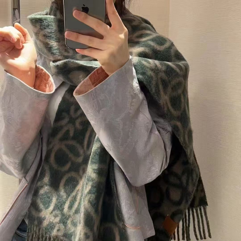 Ženski šal od umjetnog kašmira, žakardno pletenje s resicama, karirani uzorak, poliester