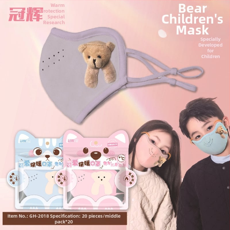 Vaikų žieminė veido kaukė su ausų dirželiais, Chibi Maruko-chan raštas, poliesterio–medvilnės mišinys, UPF40+ UV apsauga