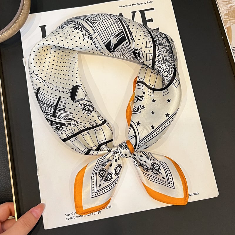 Дамски копринен шал | 100% коприна, сатенено тъкане, квадратна форма, пролет 2025 издание