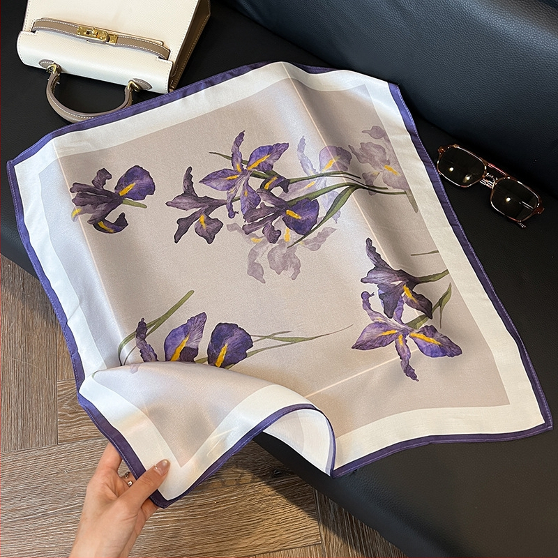 Дамски копринен шал | 100% коприна, сатенено тъкане, квадратна форма, пролет 2025 издание