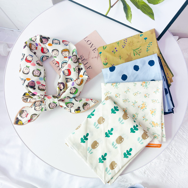 Γυναικείος βαμβακερός τετράγωνος φουλάρι Κορεατικού στυλ, άνοιξη με φλοράλ εκτύπωση, απλή ύφανση, διακοσμητικό, δεν ξεθωριάζει