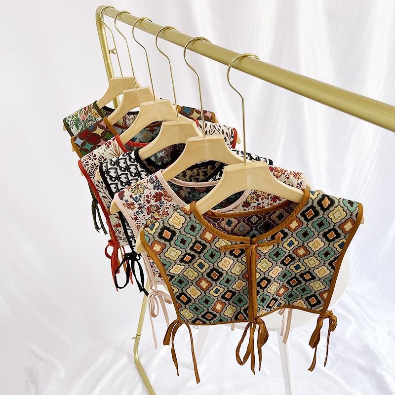 Ženska vintage vesta s vezicama i cvjetnim uzorkom — japansko-korejski sladak stil, poliester, warp pletenje, dekorativno