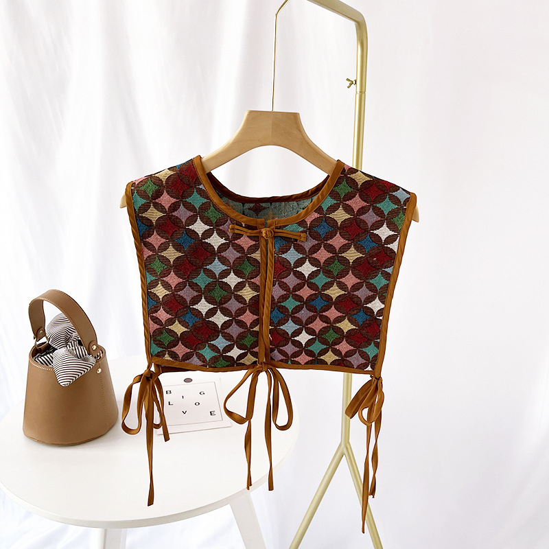 Ženska vintage vesta s vezicama i cvjetnim uzorkom — japansko-korejski sladak stil, poliester, warp pletenje, dekorativno