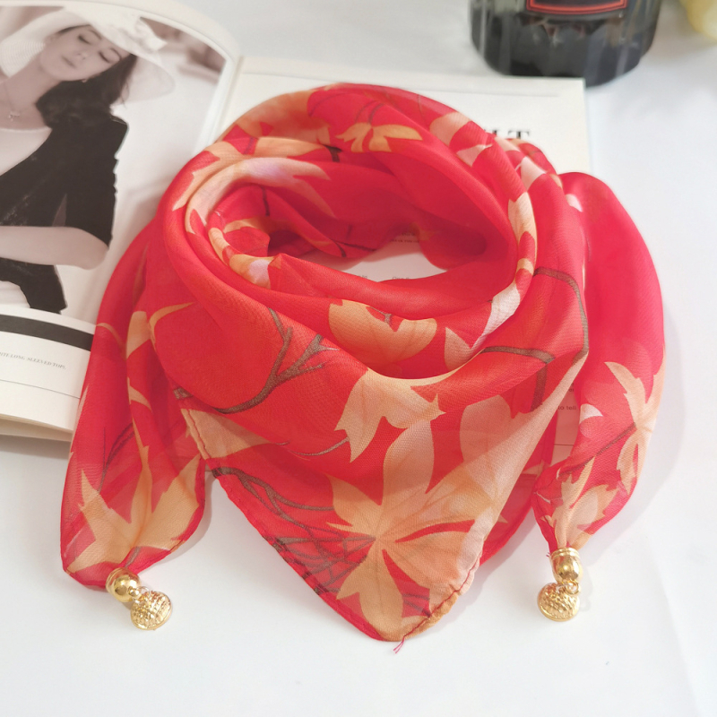 Șal din chiffon pătrat, imprimeu de vară, poliester, țesătură warp