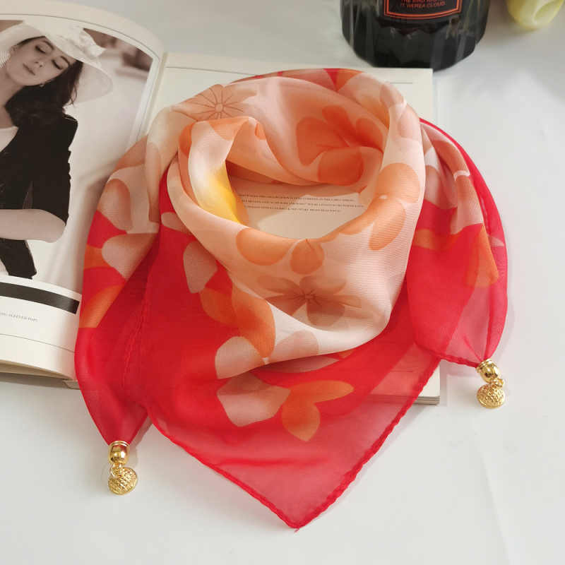 Șal din chiffon pătrat, imprimeu de vară, poliester, țesătură warp