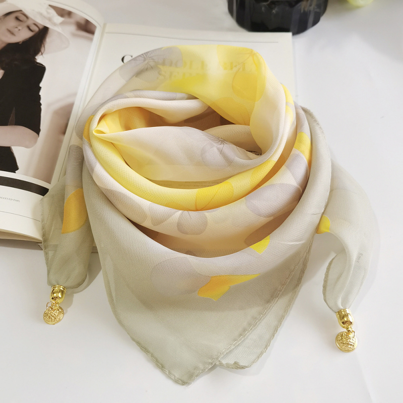 Șal din chiffon pătrat, imprimeu de vară, poliester, țesătură warp