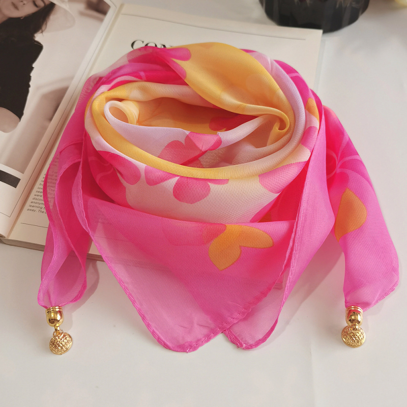 Șal din chiffon pătrat, imprimeu de vară, poliester, țesătură warp