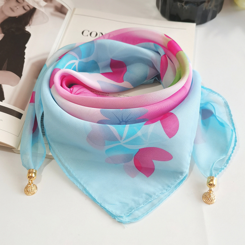 Șal din chiffon pătrat, imprimeu de vară, poliester, țesătură warp