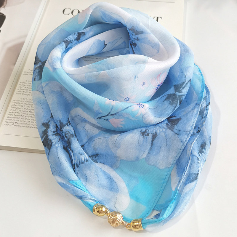 Șal din chiffon pătrat, imprimeu de vară, poliester, țesătură warp