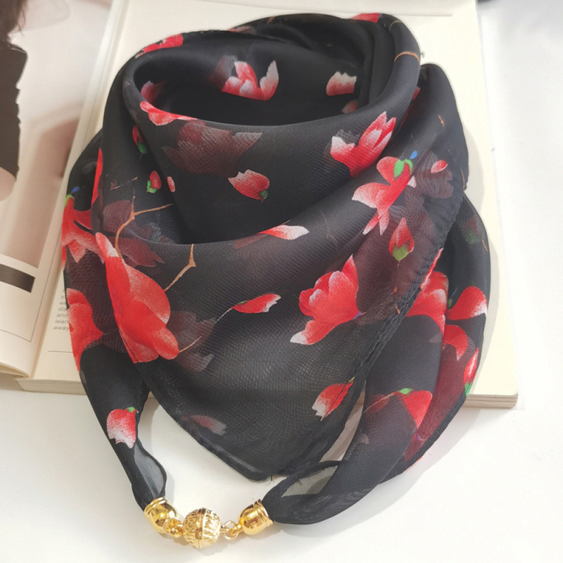 Șal din chiffon pătrat, imprimeu de vară, poliester, țesătură warp