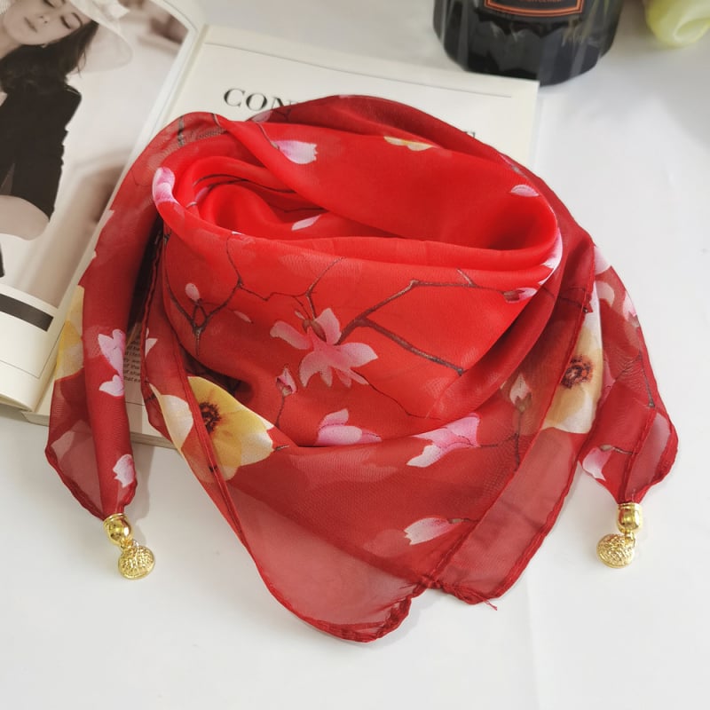 Șal din chiffon pătrat, imprimeu de vară, poliester, țesătură warp