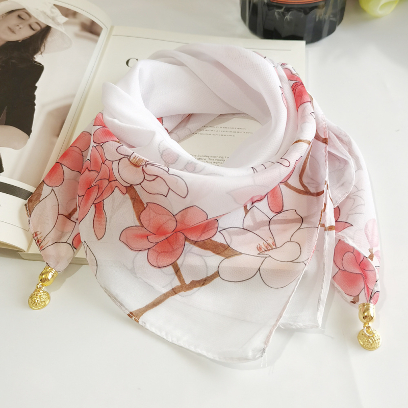 Șal din chiffon pătrat, imprimeu de vară, poliester, țesătură warp