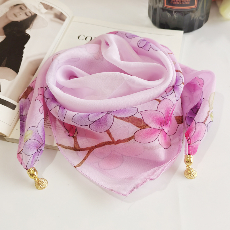 Șal din chiffon pătrat, imprimeu de vară, poliester, țesătură warp