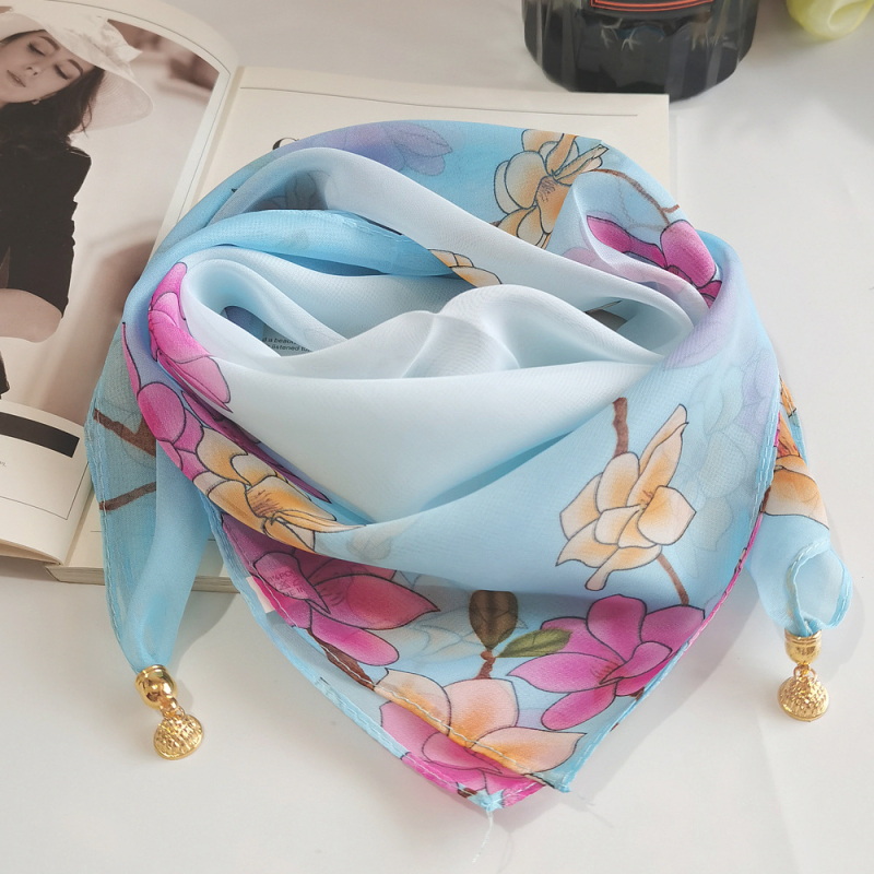 Șal din chiffon pătrat, imprimeu de vară, poliester, țesătură warp