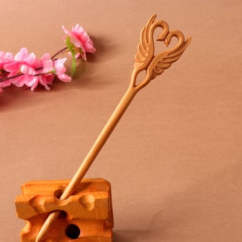 Koka divpusēja gravēta matu saspraude, antīkā retro stils, ģeometrijisks dizains, pielāgošana pieejama