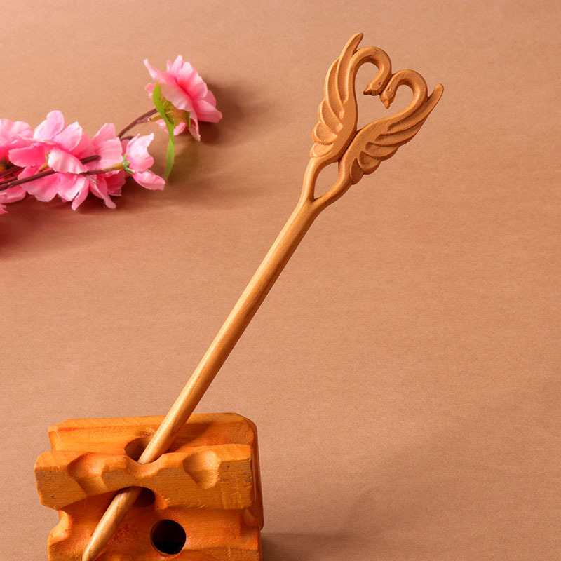 Koka divpusēja gravēta matu saspraude, antīkā retro stils, ģeometrijisks dizains, pielāgošana pieejama