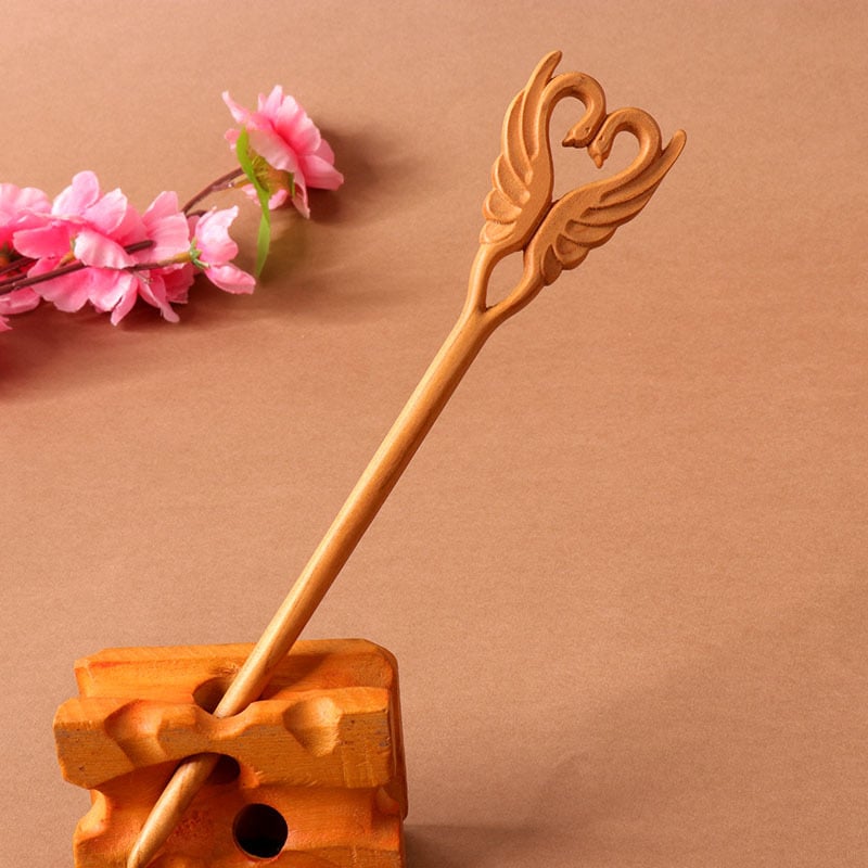 Koka divpusēja gravēta matu saspraude, antīkā retro stils, ģeometrijisks dizains, pielāgošana pieejama