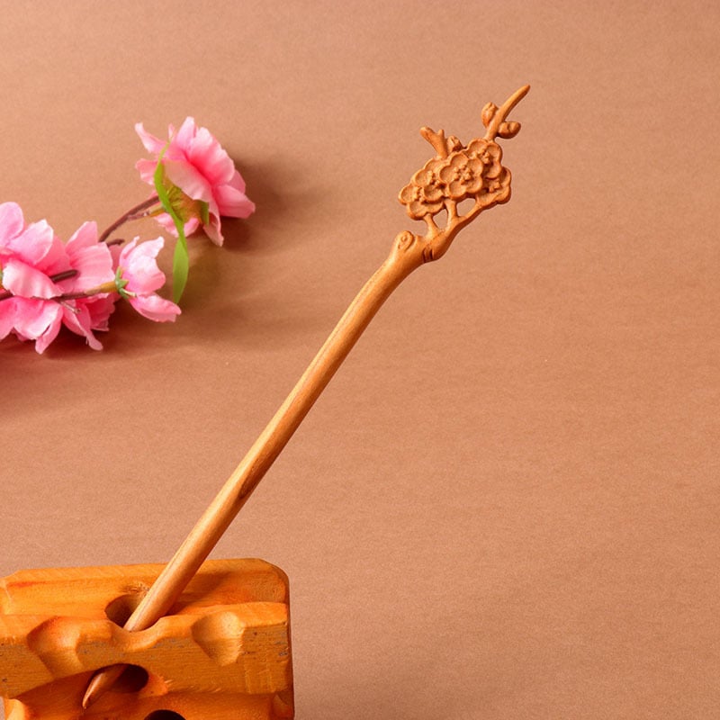 Koka divpusēja gravēta matu saspraude, antīkā retro stils, ģeometrijisks dizains, pielāgošana pieejama