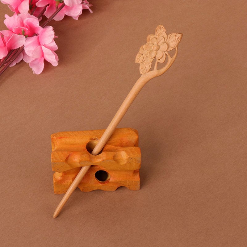 Koka divpusēja gravēta matu saspraude, antīkā retro stils, ģeometrijisks dizains, pielāgošana pieejama