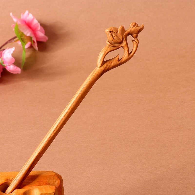 Koka divpusēja gravēta matu saspraude, antīkā retro stils, ģeometrijisks dizains, pielāgošana pieejama