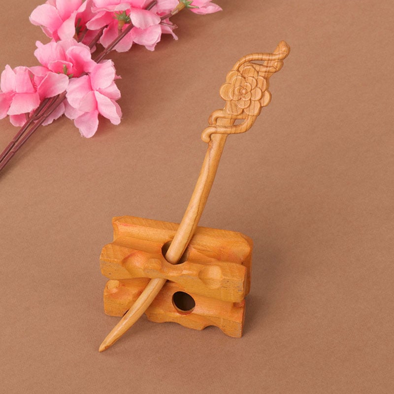 Koka divpusēja gravēta matu saspraude, antīkā retro stils, ģeometrijisks dizains, pielāgošana pieejama