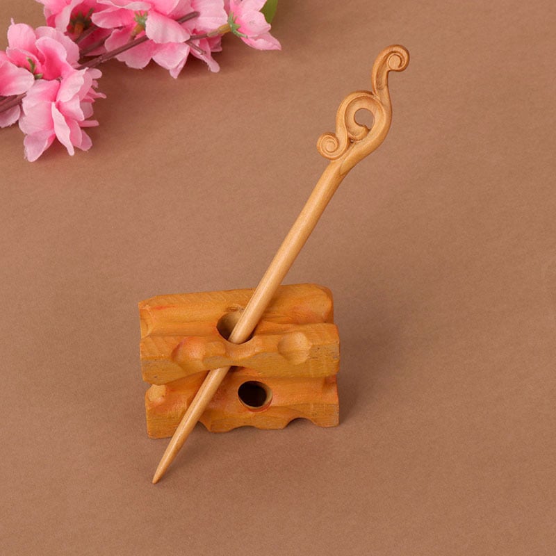 Koka divpusēja gravēta matu saspraude, antīkā retro stils, ģeometrijisks dizains, pielāgošana pieejama