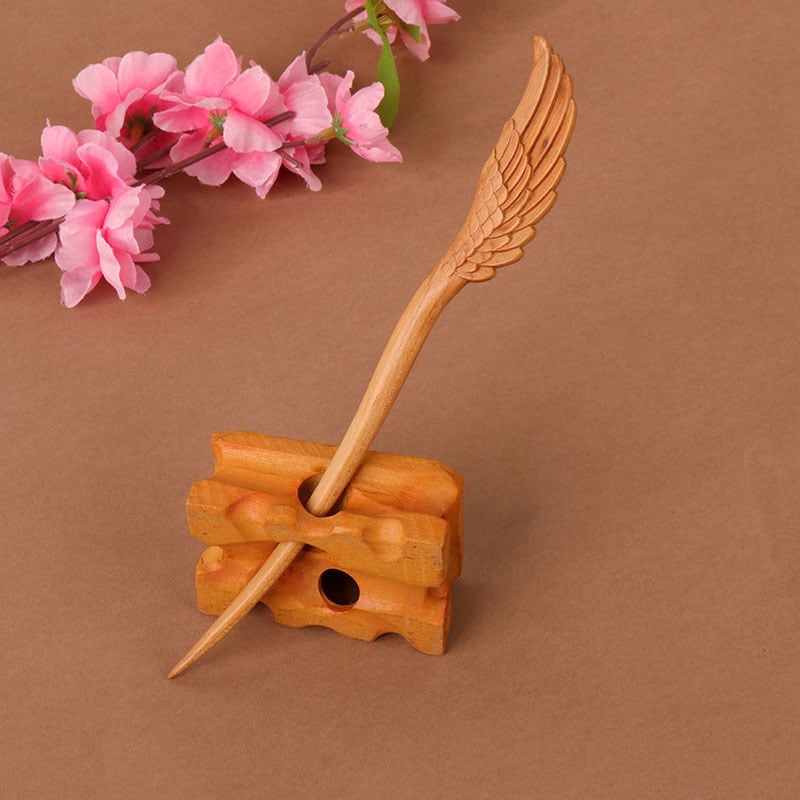 Koka divpusēja gravēta matu saspraude, antīkā retro stils, ģeometrijisks dizains, pielāgošana pieejama