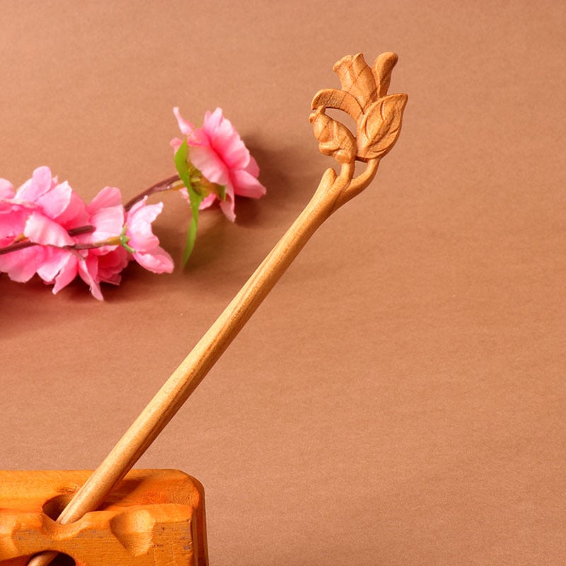 Koka divpusēja gravēta matu saspraude, antīkā retro stils, ģeometrijisks dizains, pielāgošana pieejama