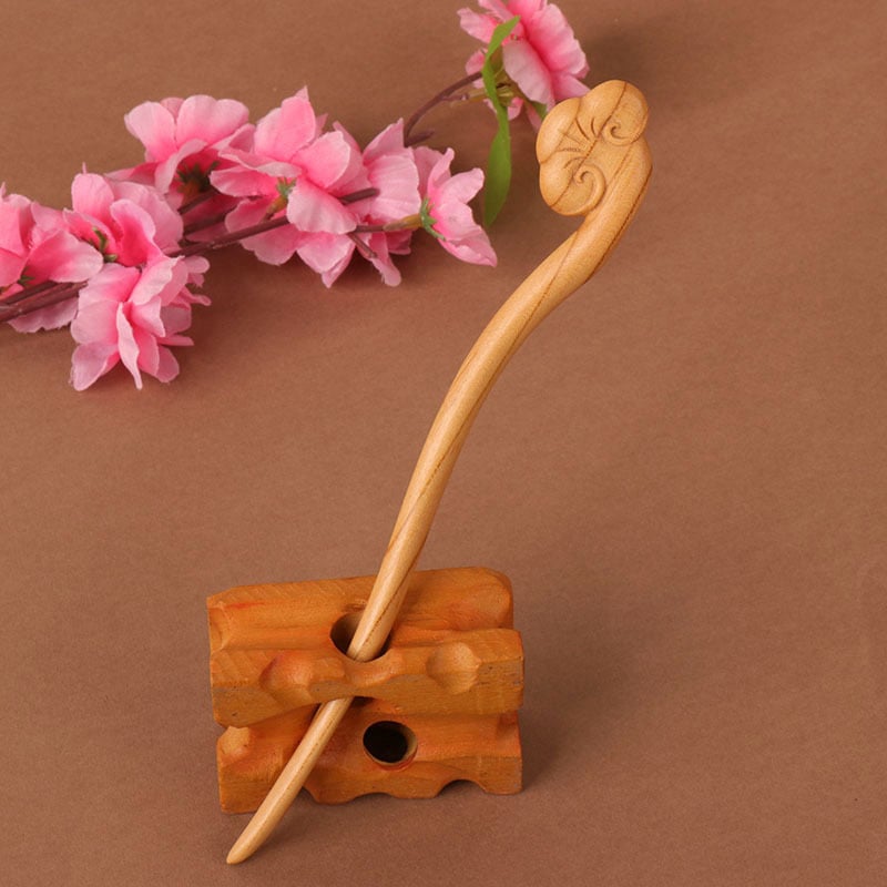 Koka divpusēja gravēta matu saspraude, antīkā retro stils, ģeometrijisks dizains, pielāgošana pieejama