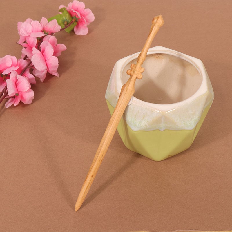 Koka divpusēja gravēta matu saspraude, antīkā retro stils, ģeometrijisks dizains, pielāgošana pieejama