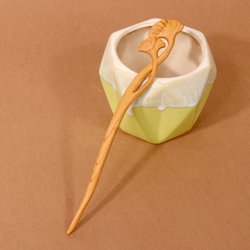 Koka divpusēja gravēta matu saspraude, antīkā retro stils, ģeometrijisks dizains, pielāgošana pieejama