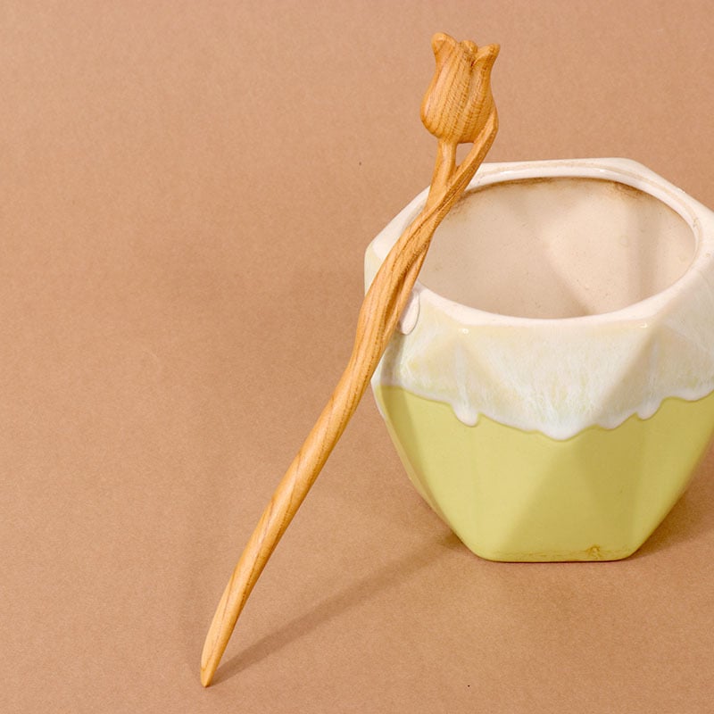 Koka divpusēja gravēta matu saspraude, antīkā retro stils, ģeometrijisks dizains, pielāgošana pieejama