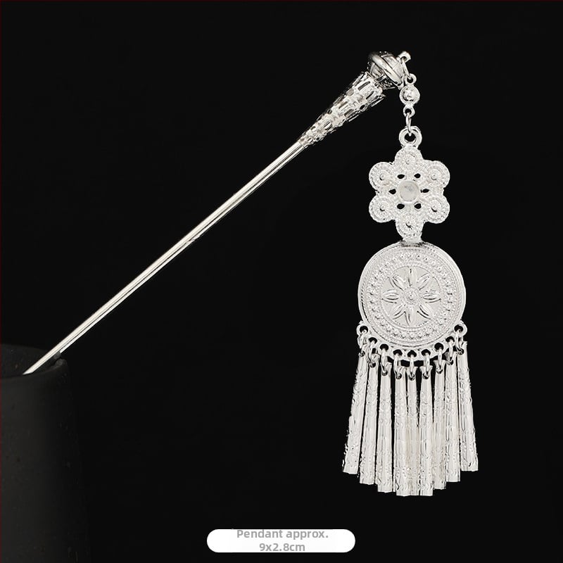 Metāla matu spraudnis etniskā stilā ar ziedu dizainu - galvas rotai, nacionālais stils, 2023 pavasaris