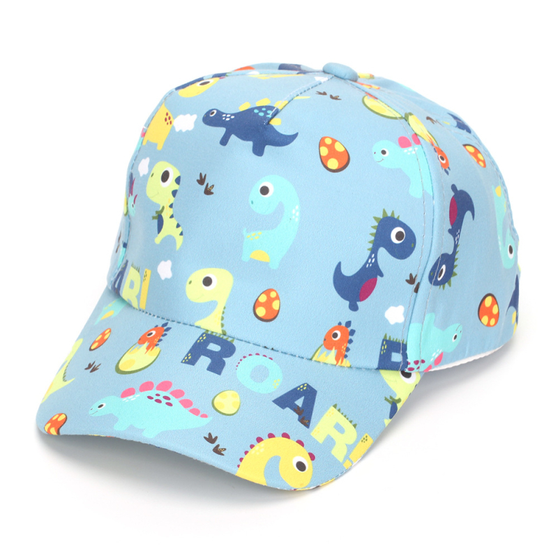 Dječja baseball kapa s digitalnim printom dinosaura, poliester, zakrivljeni rub, zaobljena kruna, za uzrast 2-6 godina