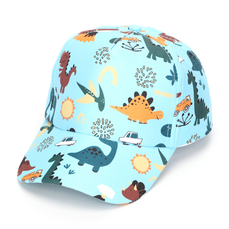 Dječja baseball kapa s digitalnim printom dinosaura, poliester, zakrivljeni rub, zaobljena kruna, za uzrast 2-6 godina