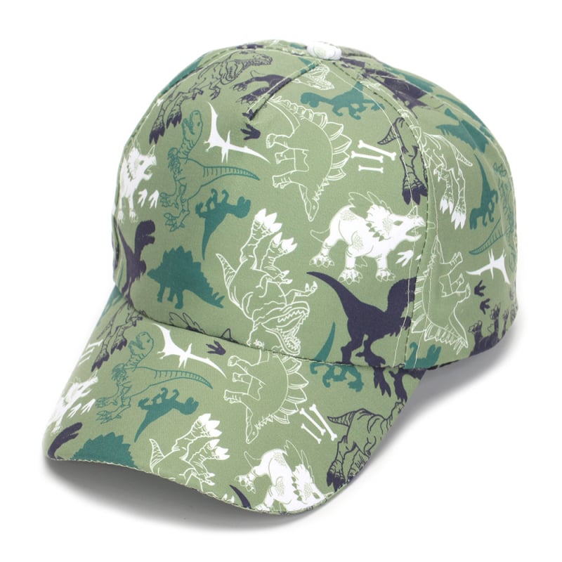 Dječja baseball kapa s digitalnim printom dinosaura, poliester, zakrivljeni rub, zaobljena kruna, za uzrast 2-6 godina
