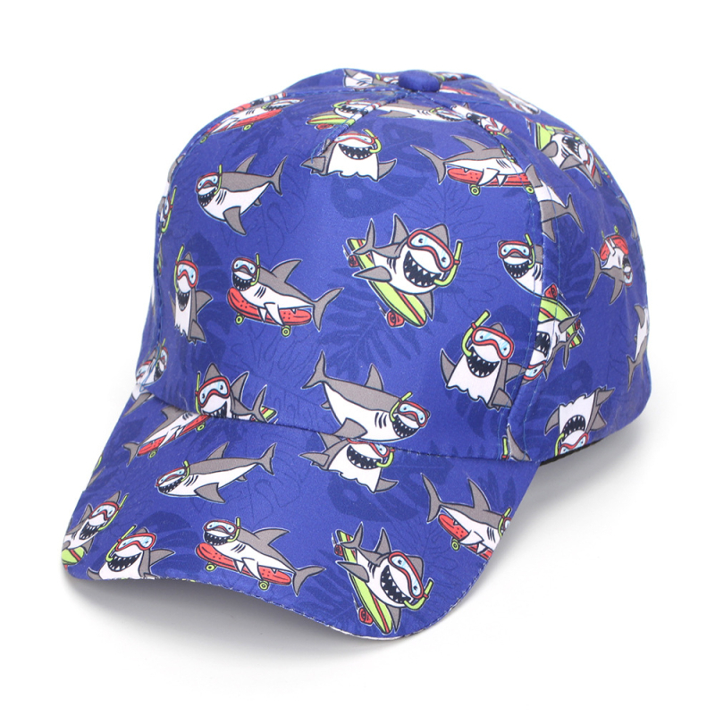 Dječja baseball kapa s digitalnim printom dinosaura, poliester, zakrivljeni rub, zaobljena kruna, za uzrast 2-6 godina