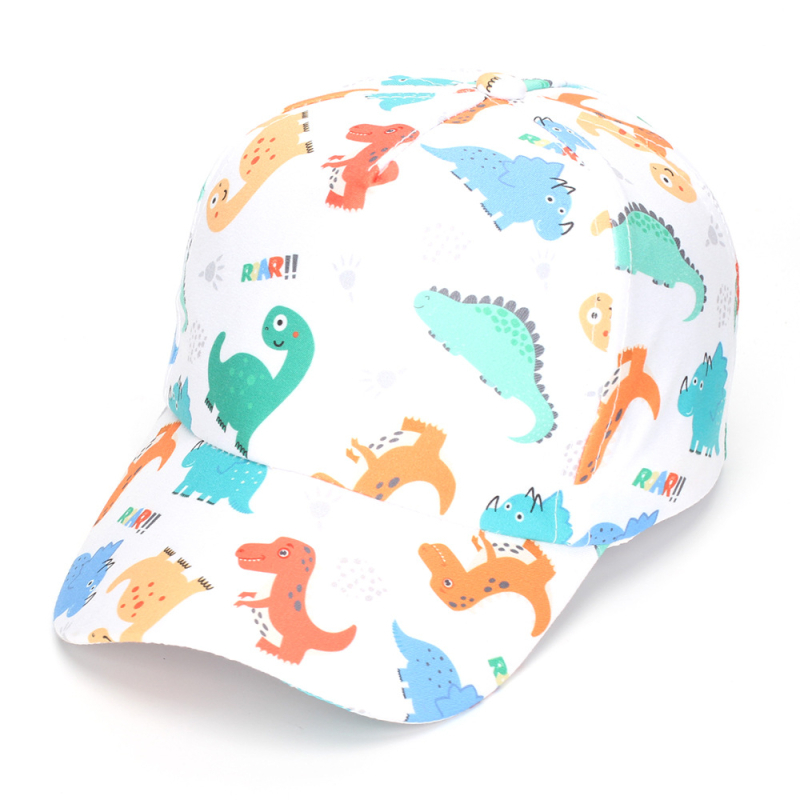 Dječja baseball kapa s digitalnim printom dinosaura, poliester, zakrivljeni rub, zaobljena kruna, za uzrast 2-6 godina