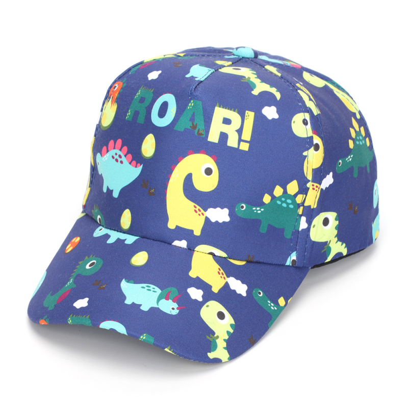 Dječja baseball kapa s digitalnim printom dinosaura, poliester, zakrivljeni rub, zaobljena kruna, za uzrast 2-6 godina