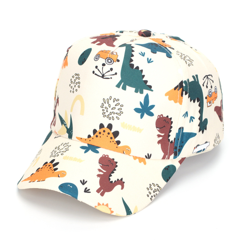 Dječja baseball kapa s digitalnim printom dinosaura, poliester, zakrivljeni rub, zaobljena kruna, za uzrast 2-6 godina