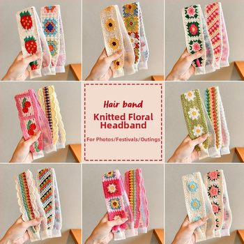 Vaikų mezgimo išsiuvinėta plaukų juostelė su Velcro užsegimu – animacinių filmų stiliaus plaukų aksesuarų rinkinys, rankų darbas