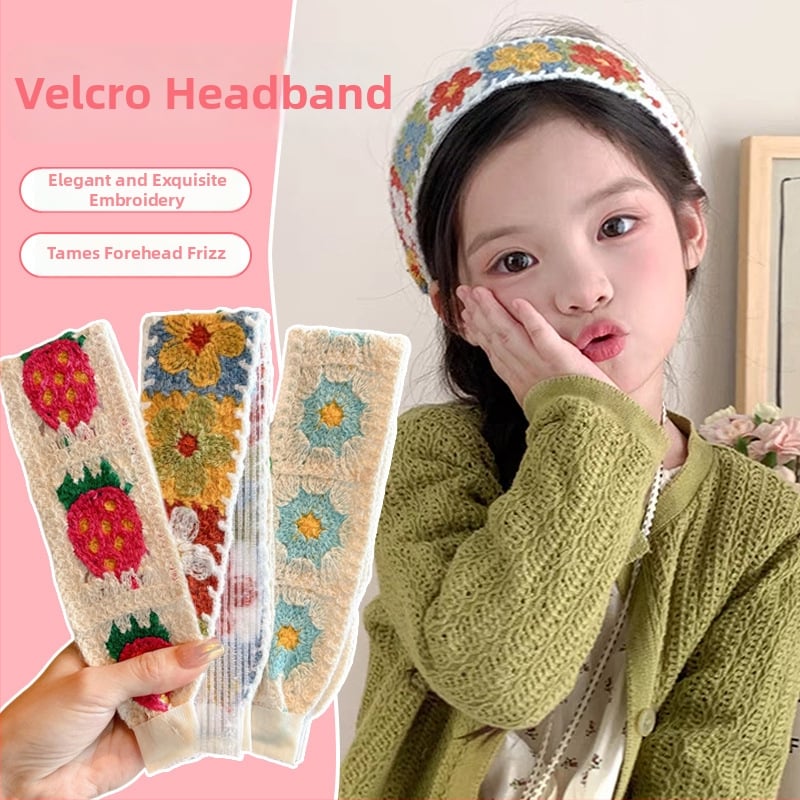 Vaikų mezgimo išsiuvinėta plaukų juostelė su Velcro užsegimu – animacinių filmų stiliaus plaukų aksesuarų rinkinys, rankų darbas