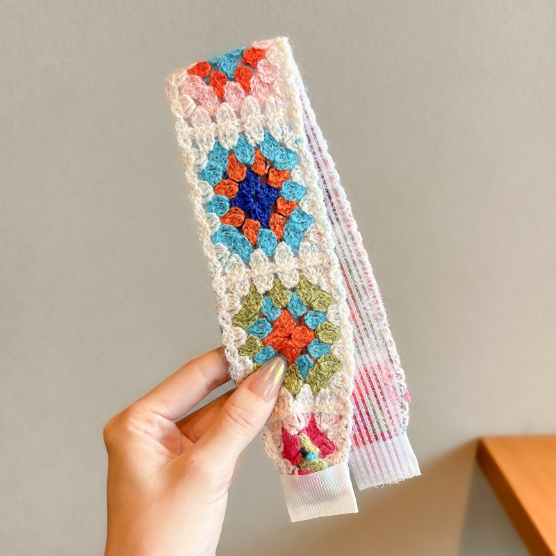 Vaikų mezgimo išsiuvinėta plaukų juostelė su Velcro užsegimu – animacinių filmų stiliaus plaukų aksesuarų rinkinys, rankų darbas