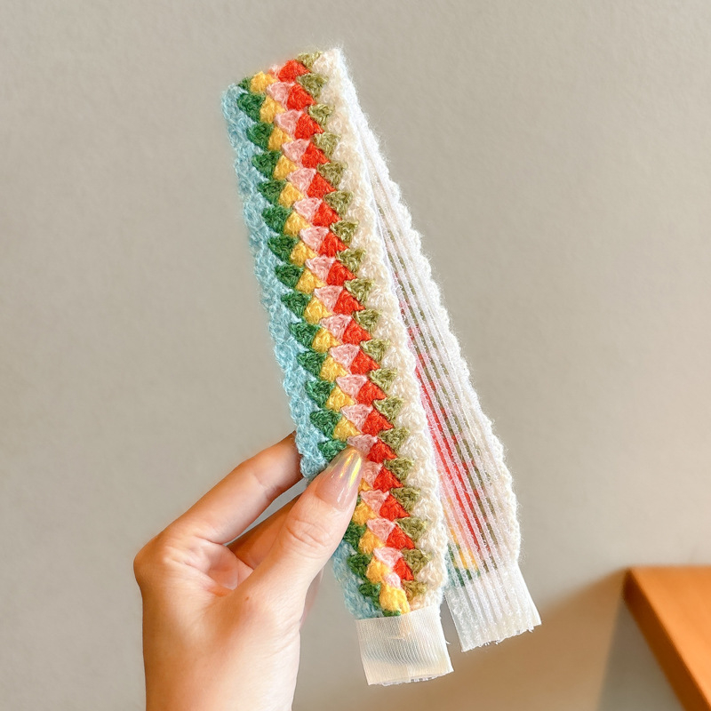 Vaikų mezgimo išsiuvinėta plaukų juostelė su Velcro užsegimu – animacinių filmų stiliaus plaukų aksesuarų rinkinys, rankų darbas