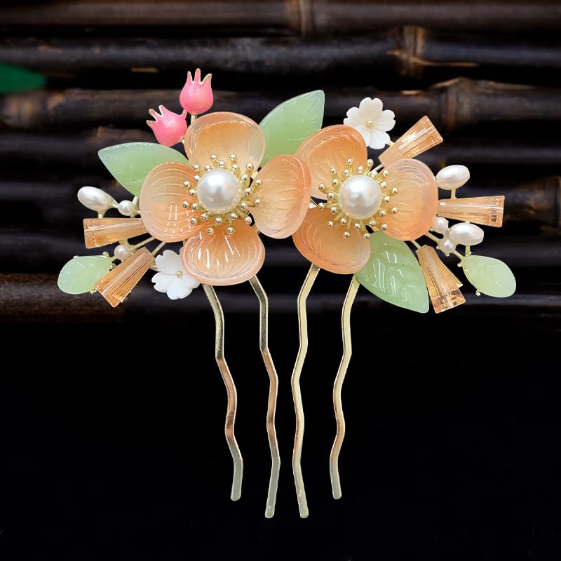 Античен стил дамска украса за коса с цвете, сплав и перлени вложки